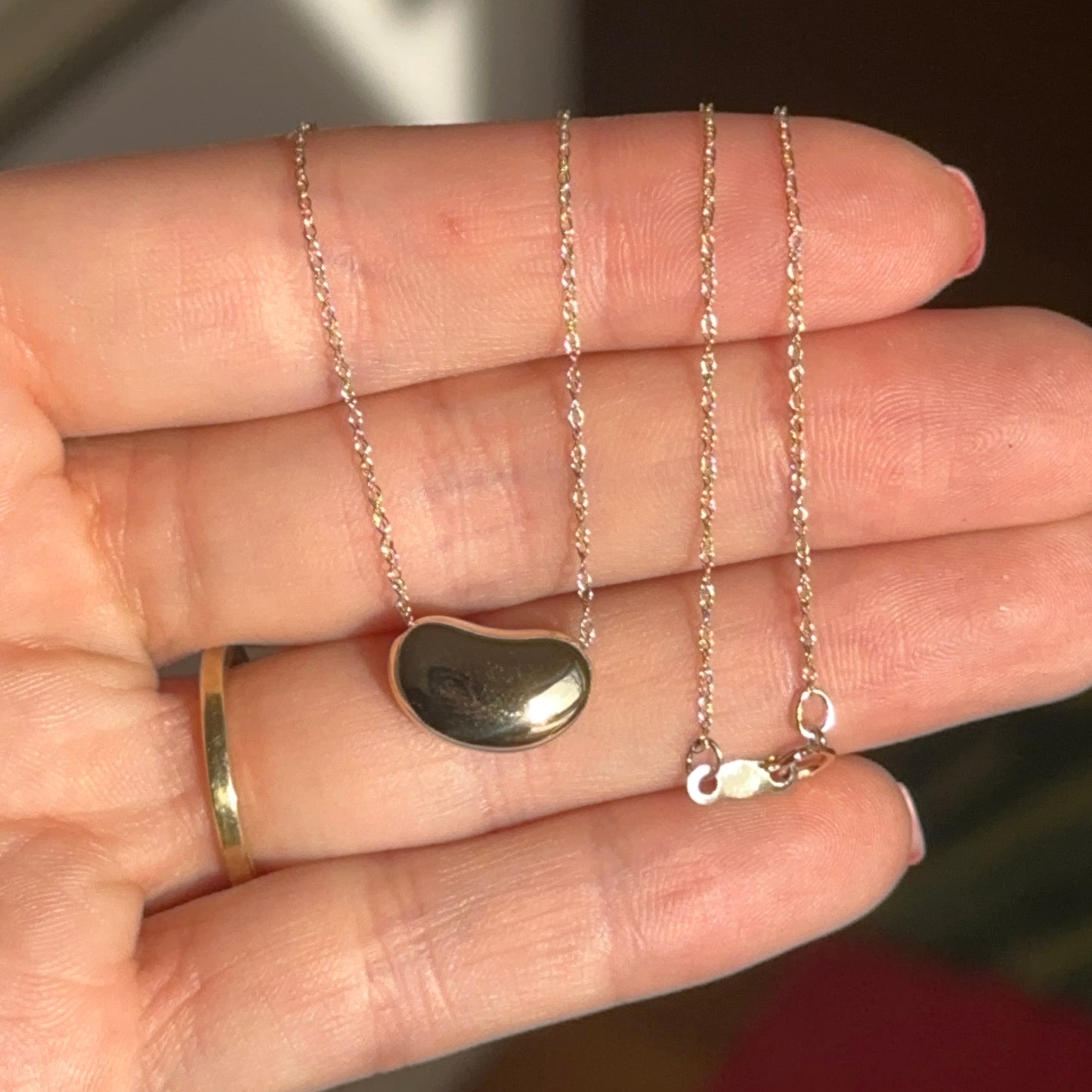 14KT Yellow Gold Bean Pendant Necklace