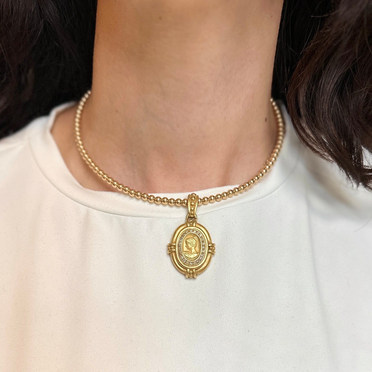 Estate Vahe Naltchayan 18KT Yellow Gold + Diamond Cameo Enhancer Pendant