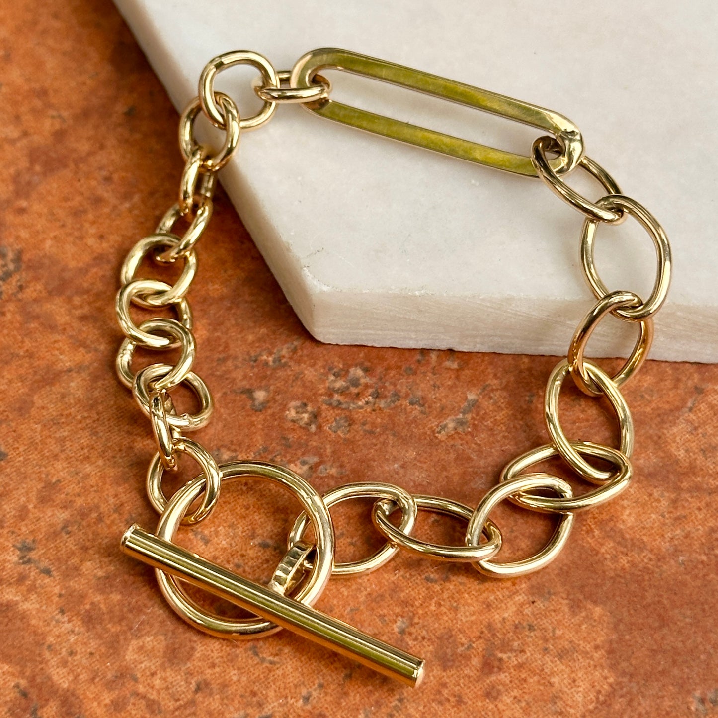 14KT Yellow Gold Oval 9mm Chain + Toggle Clasp Bracelet