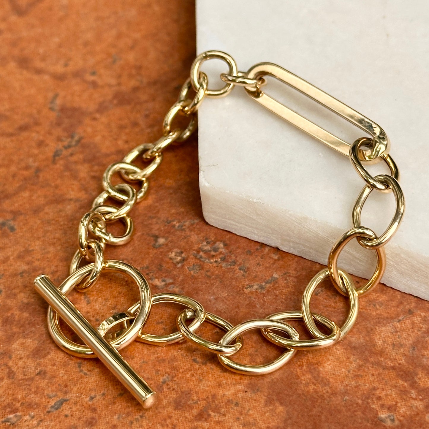 14KT Yellow Gold Oval 9mm Chain + Toggle Clasp Bracelet