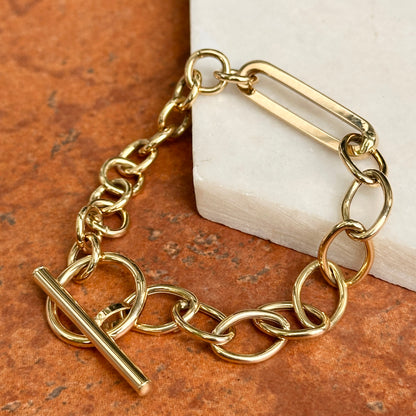 14KT Yellow Gold Oval 9mm Chain + Toggle Clasp Bracelet