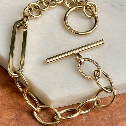 14KT Yellow Gold Oval 9mm Chain + Toggle Clasp Bracelet
