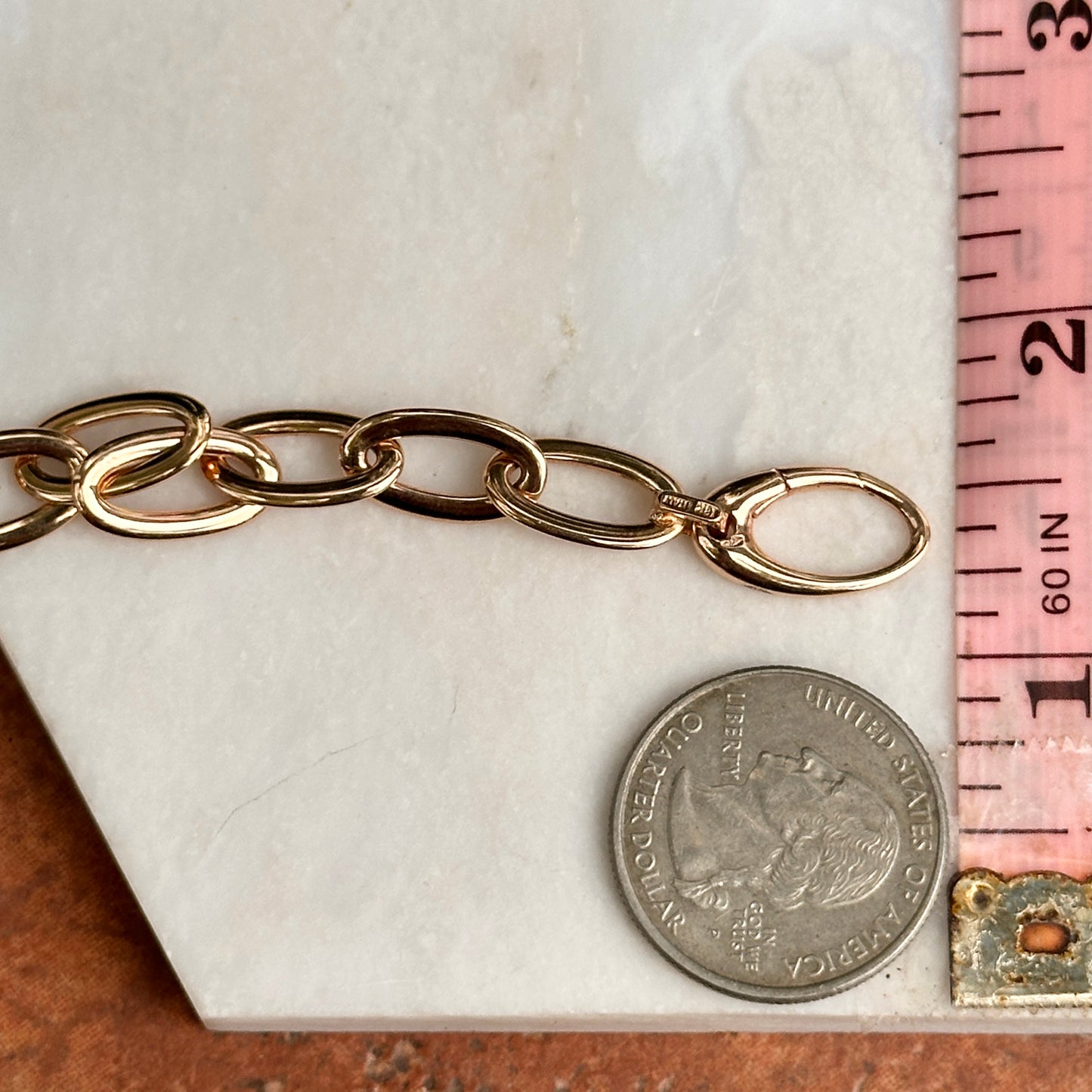 18KT Rose Gold Oval 8.3mm Solid Links Chain Bracelet