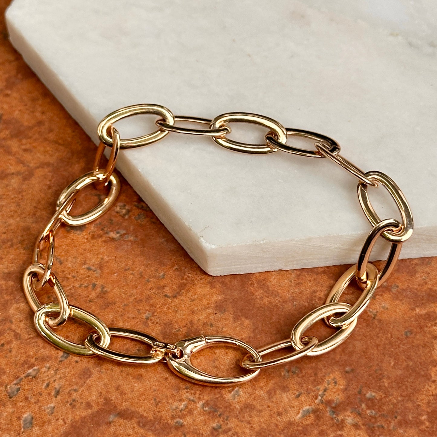 18KT Rose Gold Oval 8.3mm Solid Links Chain Bracelet