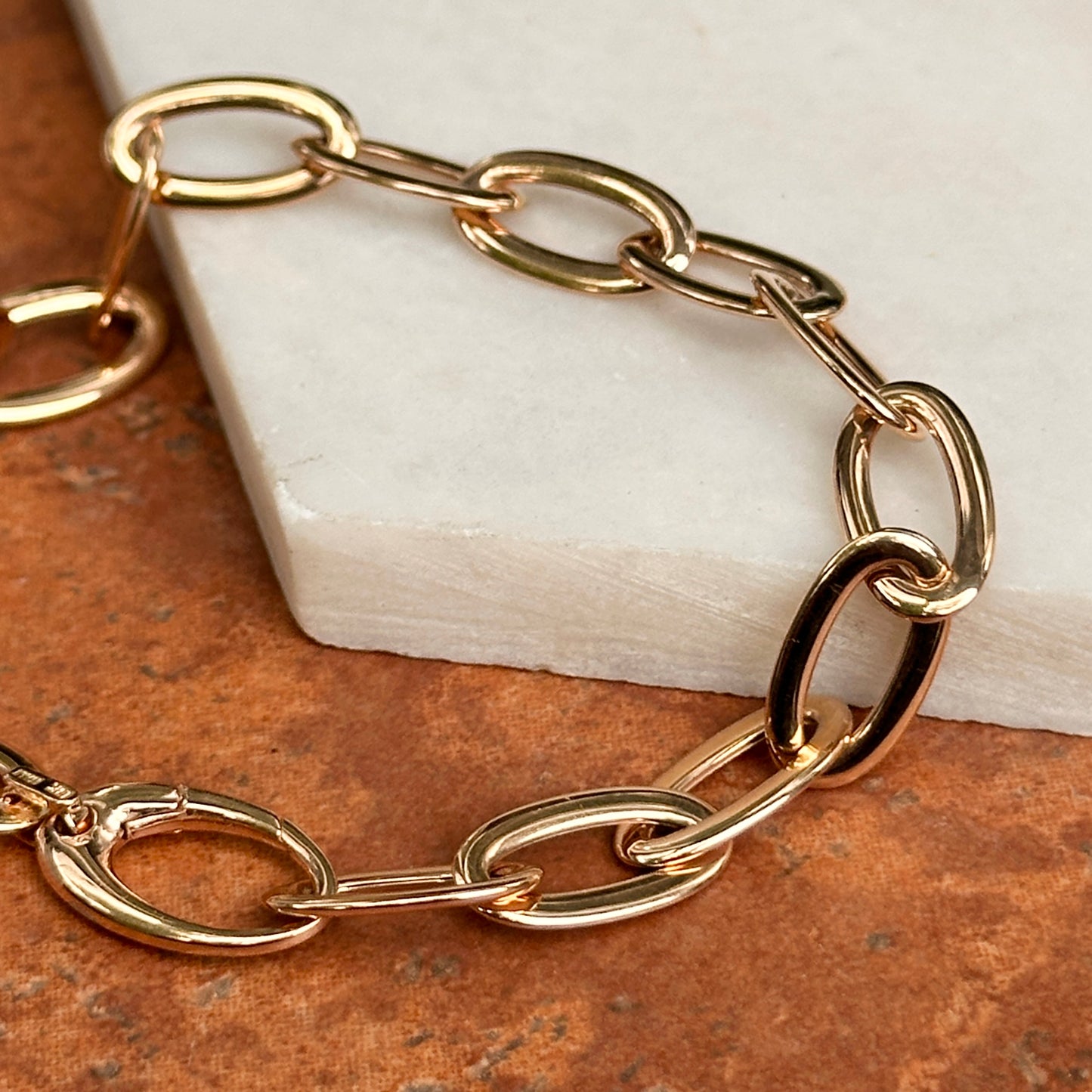 18KT Rose Gold Oval 8.3mm Solid Links Chain Bracelet