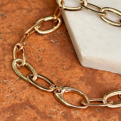 18KT Rose Gold Oval 8.3mm Solid Links Chain Bracelet
