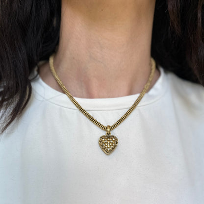 18KT Yellow Gold Puffed Heart Diamond Pendant Enhancer Necklace