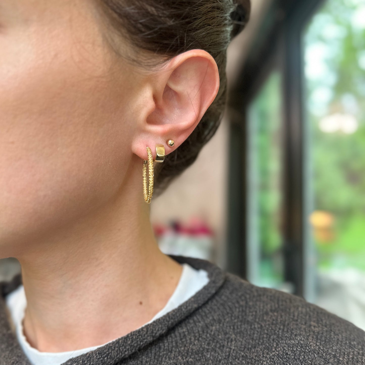 Estate 18KT Yellow Gold Pave Yellow Sapphire Inside Out Hoop Earrings