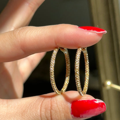 Estate 18KT Yellow Gold Pave Yellow Sapphire Inside Out Hoop Earrings