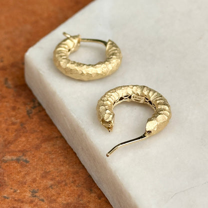 18KT Yellow Gold Hammered Matte Hoop Earrings 17mm