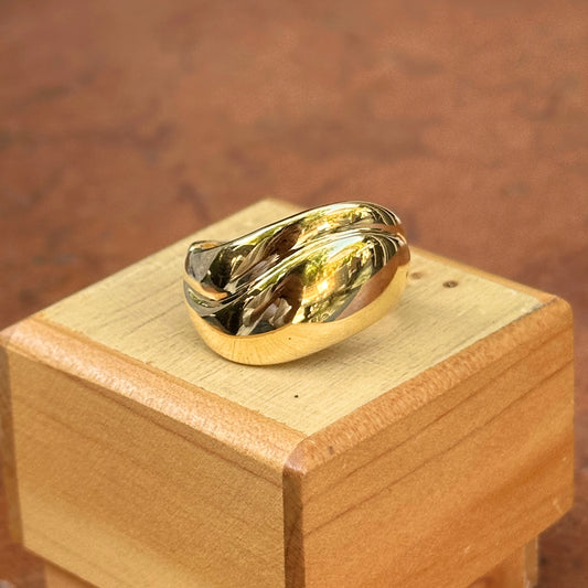 14KT Yellow Gold Wave Curved Wide Band Ring