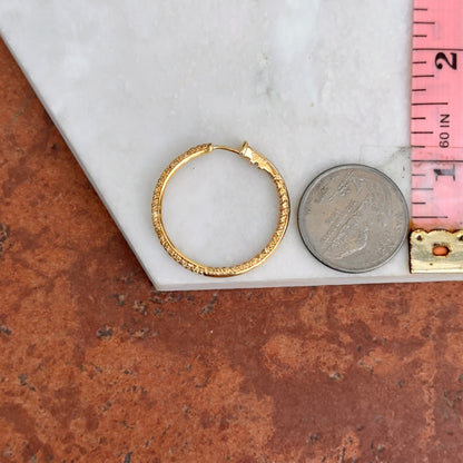 Estate 18KT Yellow Gold Pave Yellow Sapphire Inside Out Hoop Earrings