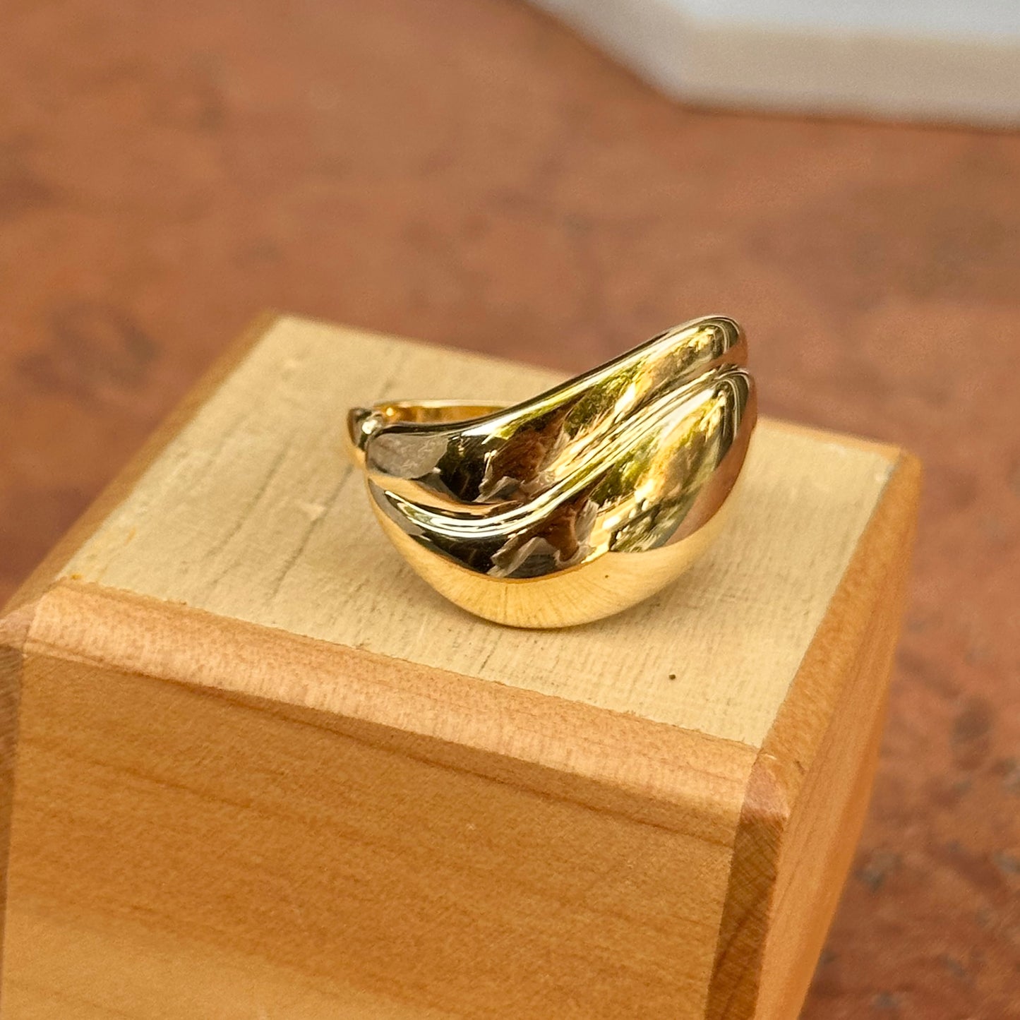 14KT Yellow Gold Wave Curved Wide Band Ring