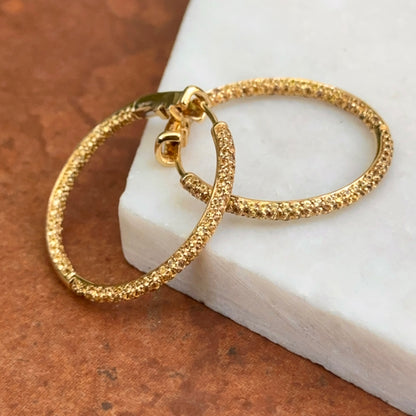 Estate 18KT Yellow Gold Pave Yellow Sapphire Inside Out Hoop Earrings