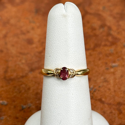 Estate 18KT Yellow Gold Oval Pink Tourmaline + Diamond Ring
