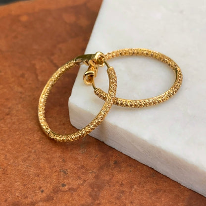 Estate 18KT Yellow Gold Pave Yellow Sapphire Inside Out Hoop Earrings