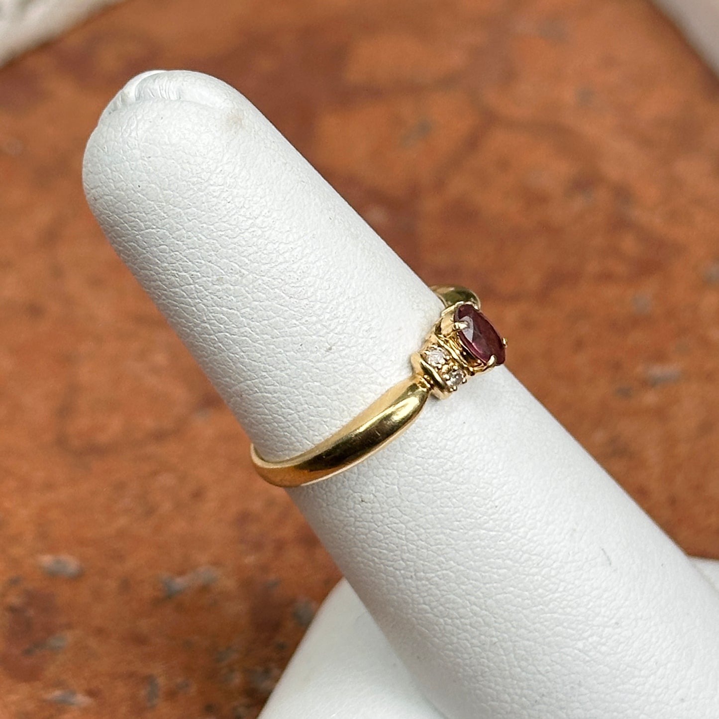 Estate 18KT Yellow Gold Oval Pink Tourmaline + Diamond Ring