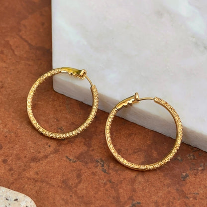 Estate 18KT Yellow Gold Pave Yellow Sapphire Inside Out Hoop Earrings