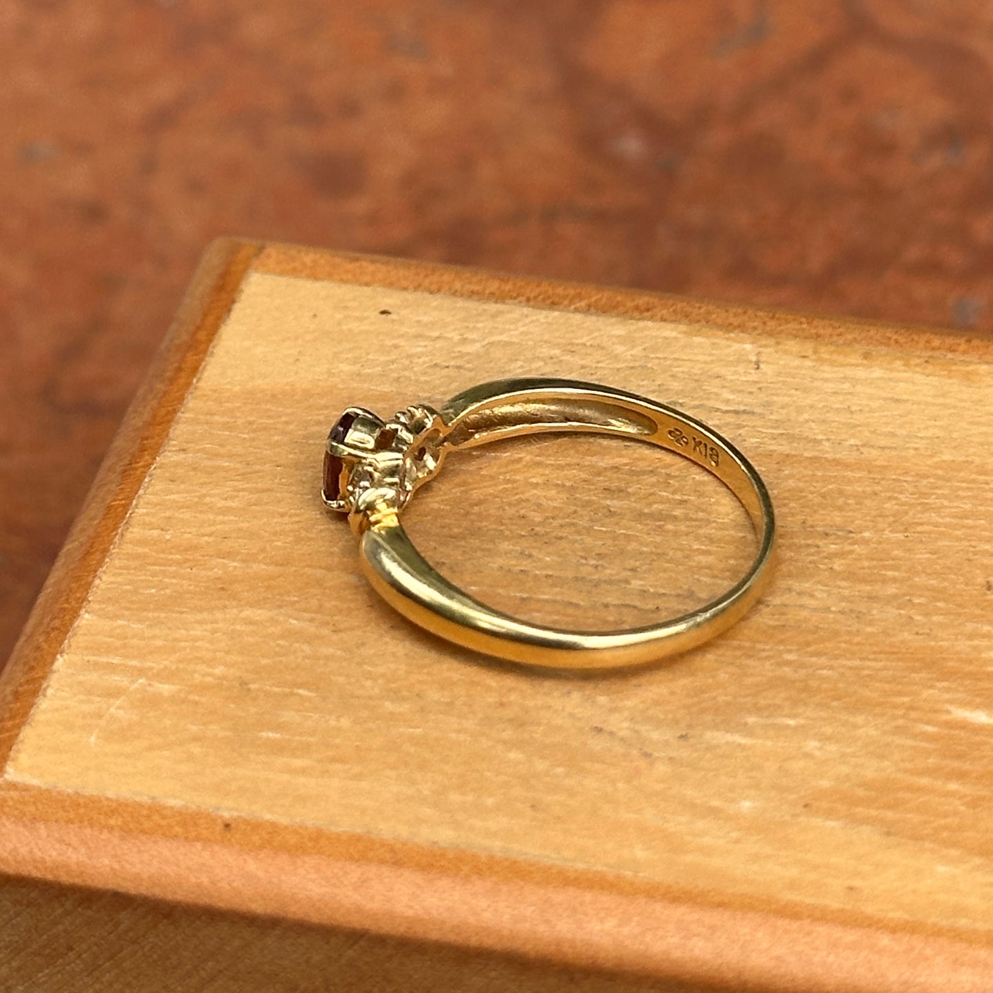 Estate 18KT Yellow Gold Oval Pink Tourmaline + Diamond Ring