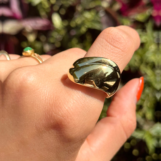 14KT Yellow Gold Wave Curved Wide Band Ring