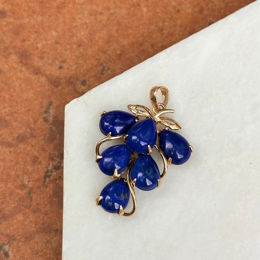 Estate 14KT Yellow Gold Lapis Lazuli Grape Cluster Pendant