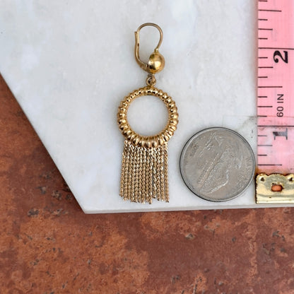 Estate 18KT Corett Designer Yellow Gold Shiny Textured Circle Tassel Dangle Earrings