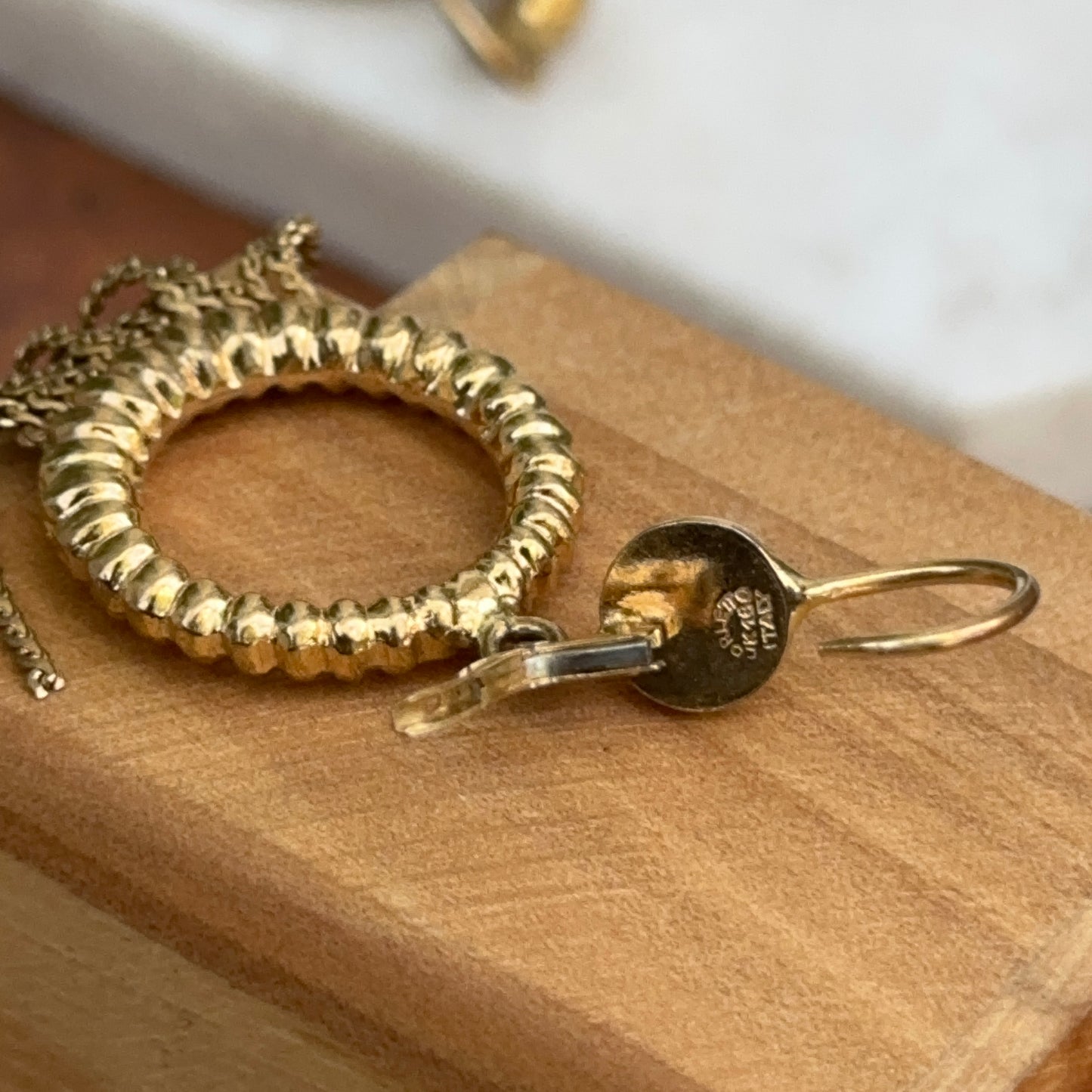 Estate 18KT Corett Designer Yellow Gold Shiny Textured Circle Tassel Dangle Earrings