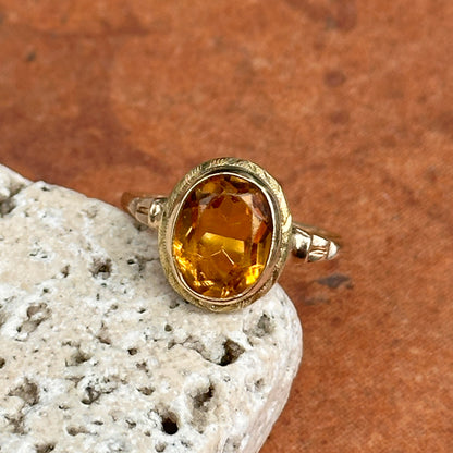 Estate 10KT / 18KT Yellow Gold Oval Citrine Art Deco Ring