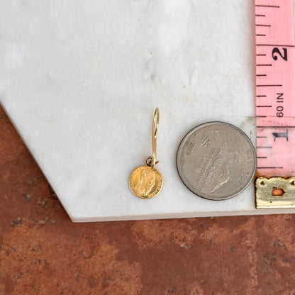 Estate 14KT Yellow Gold Matte Finish Mexican Coin Replica Dangle Earrings