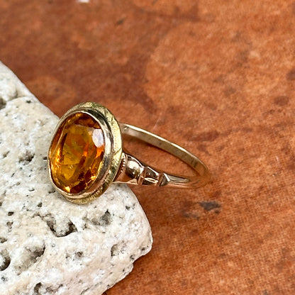 Estate 10KT / 18KT Yellow Gold Oval Citrine Art Deco Ring