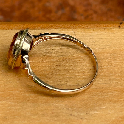 Estate 10KT / 18KT Yellow Gold Oval Citrine Art Deco Ring