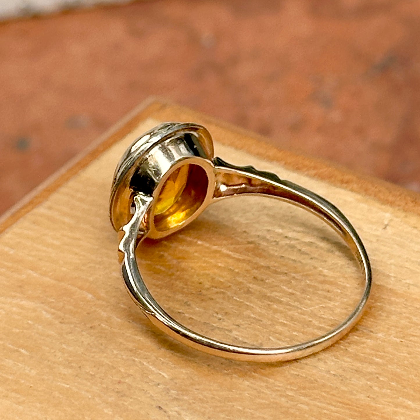 Estate 10KT / 18KT Yellow Gold Oval Citrine Art Deco Ring