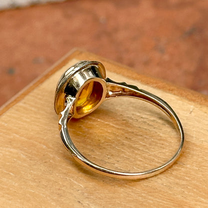 Estate 10KT / 18KT Yellow Gold Oval Citrine Art Deco Ring