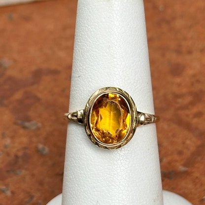 Estate 10KT / 18KT Yellow Gold Oval Citrine Art Deco Ring