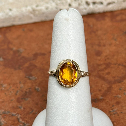Estate 10KT / 18KT Yellow Gold Oval Citrine Art Deco Ring