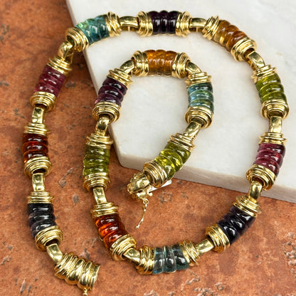Estate 18KT Yellow Gold Multi-Gemstone Heavy Link Collar Necklace