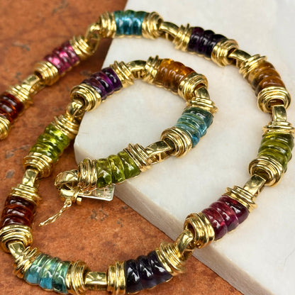 Estate 18KT Yellow Gold Multi-Gemstone Heavy Link Collar Necklace