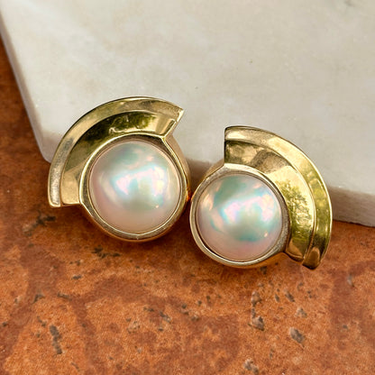 Estate 14KT Yellow Gold Round Mabe Pearl Free-Form Earrings