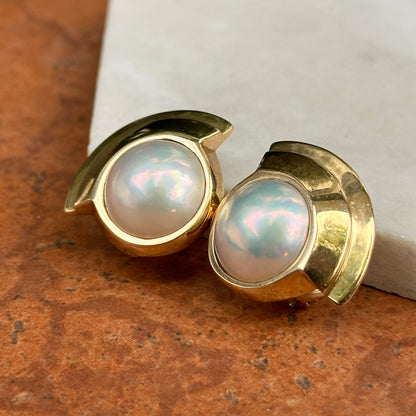 Estate 14KT Yellow Gold Round Mabe Pearl Free-Form Earrings