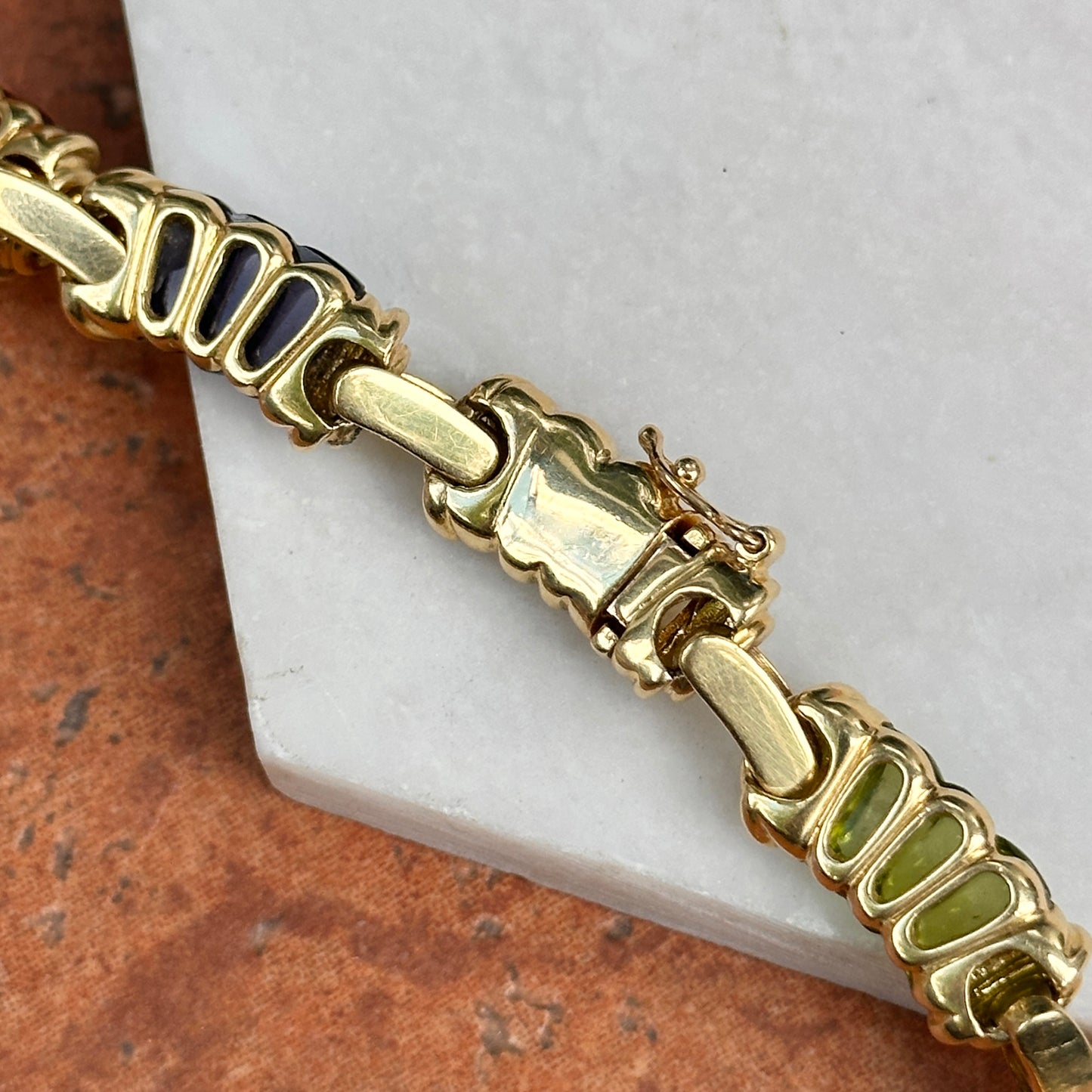 Estate 18KT Yellow Gold Multi-Gemstone Heavy Link Collar Necklace