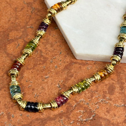 Estate 18KT Yellow Gold Multi-Gemstone Heavy Link Collar Necklace