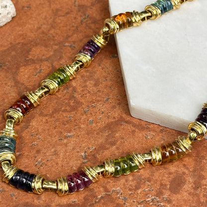 Estate 18KT Yellow Gold Multi-Gemstone Heavy Link Collar Necklace