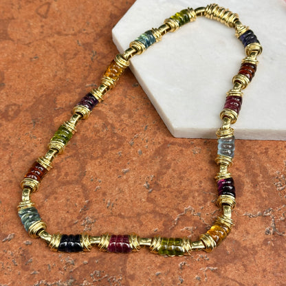 Estate 18KT Yellow Gold Multi-Gemstone Heavy Link Collar Necklace