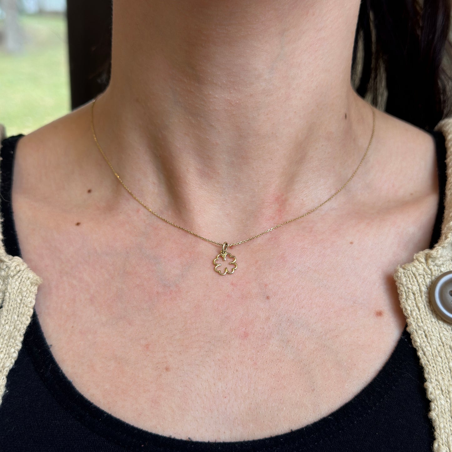 14KT Yellow Gold Cut-Out Mini 4-Leaf Clover Pendant Charm