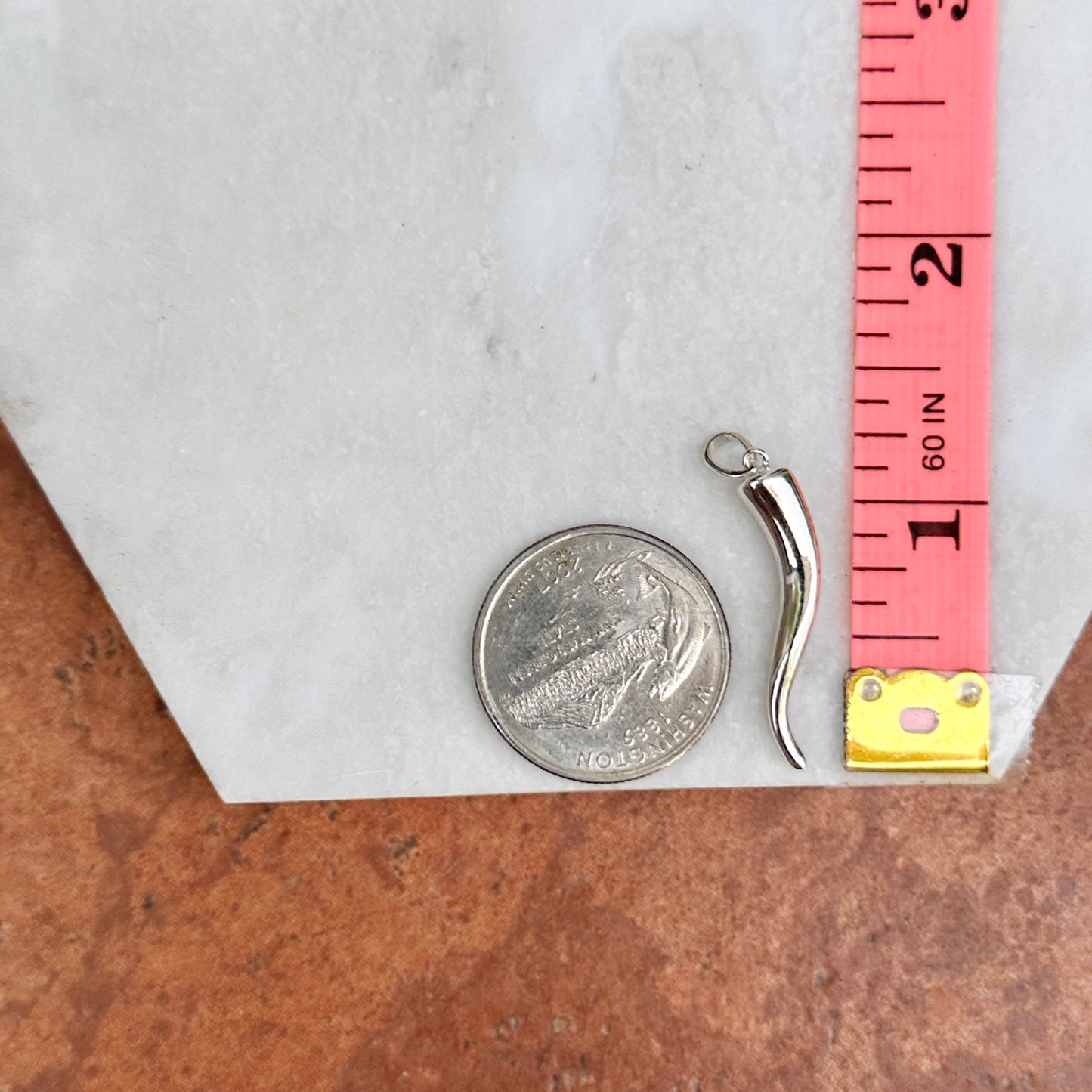 Sterling Silver Solid Italian Horn Cono Pendant 36mm