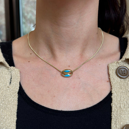 14KT Yellow Gold Turquoise Mariner Link Pendant Charm