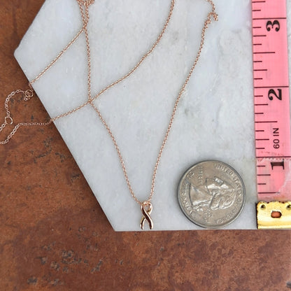 14KT Rose Gold Cancer Awareness Ribbon Pendant Chain Necklace