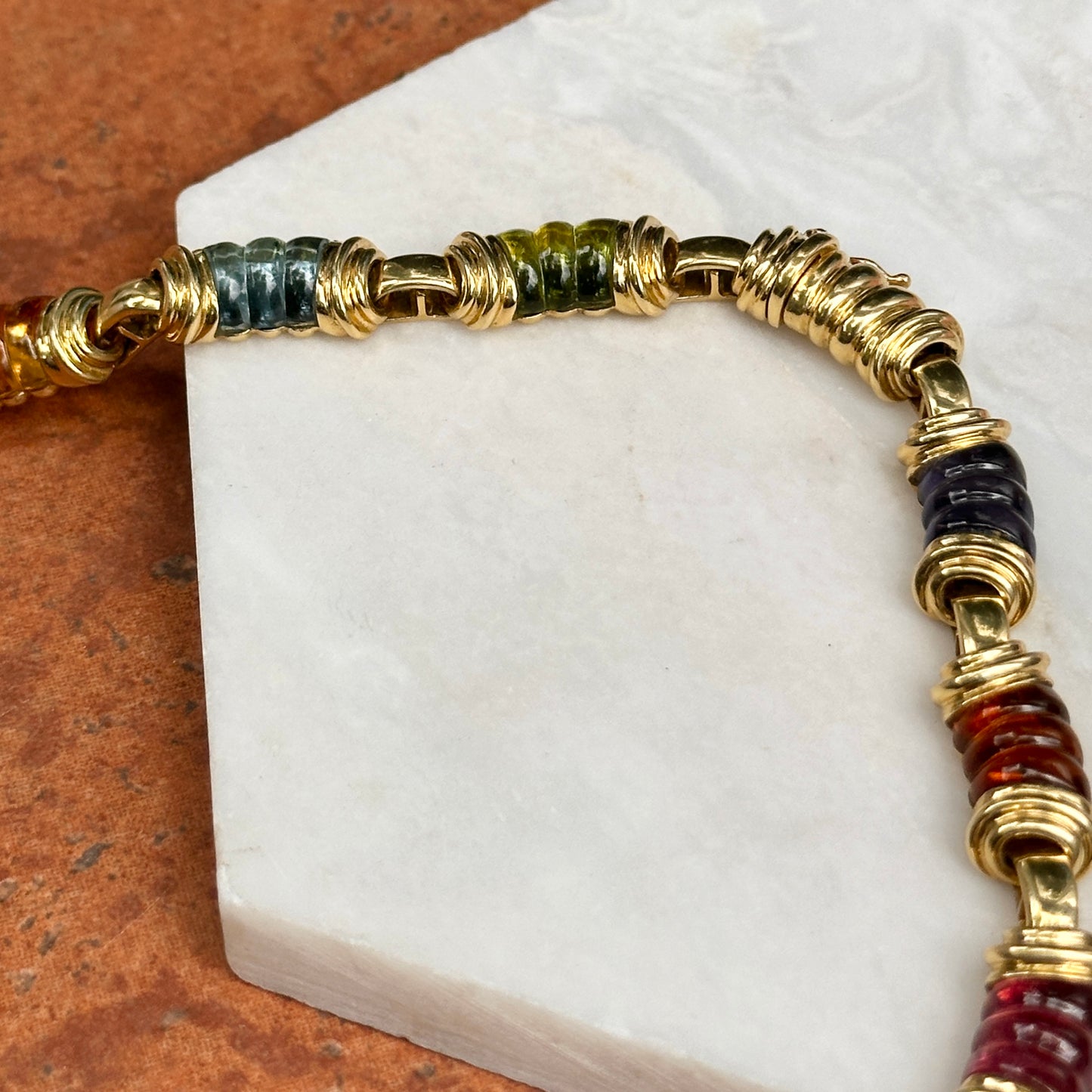 Estate 18KT Yellow Gold Multi-Gemstone Heavy Link Collar Necklace