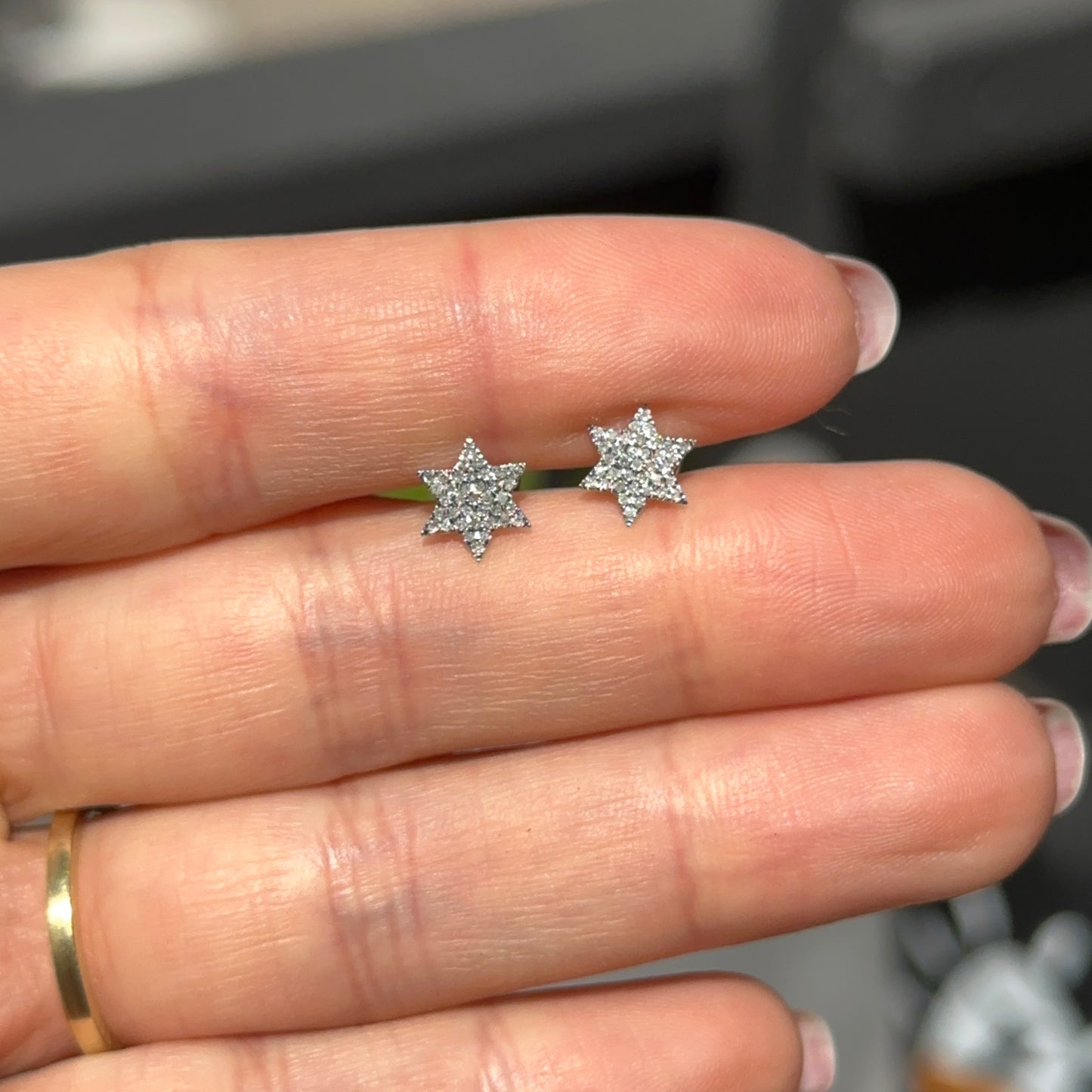 14KT White Gold Pave Diamond Star of David Small Stud Earrings