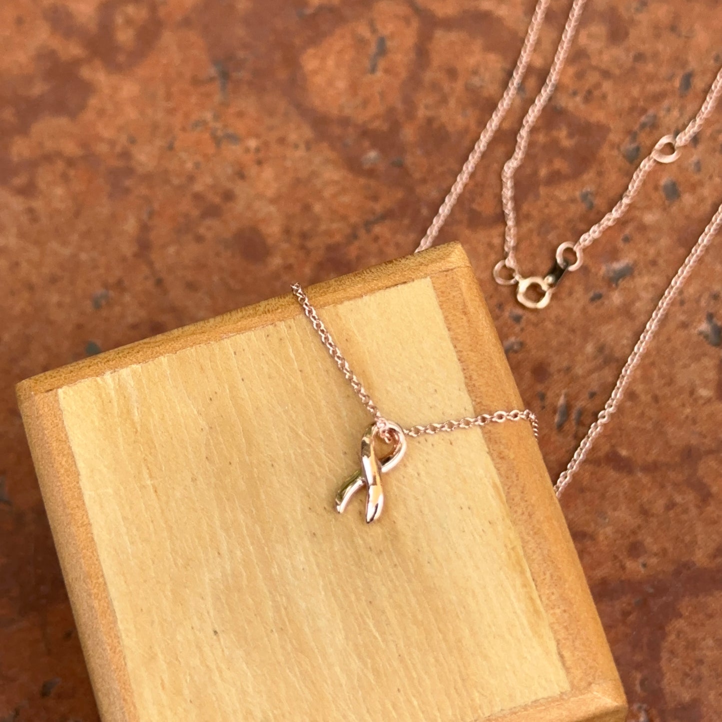 14KT Rose Gold Cancer Awareness Ribbon Pendant Chain Necklace